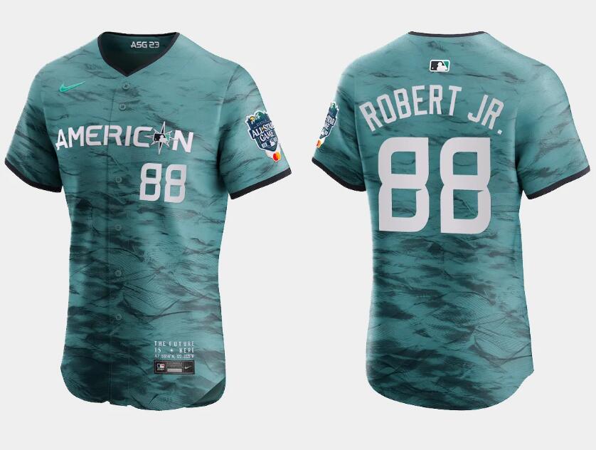 Men's Chicago White Sox #88 Luis Robert Jr. Teal 2023 All-star Flex Base Stitched Baseball Jersey Men's Chicago White Sox #88 Luis Robert Jr. Teal 2023 All-star Flex Base Stitched Baseball Jersey